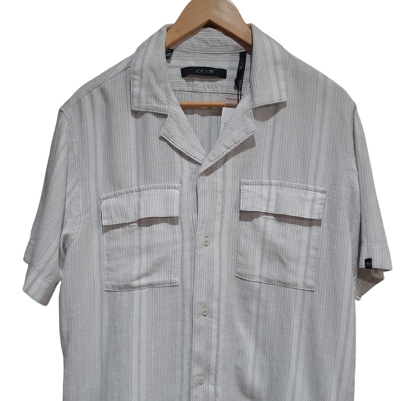 Joe's Jeans Men's Stulio Linen Short Sleeve Button-down Shirt Stripe Beige Med - Picture 3 of 9